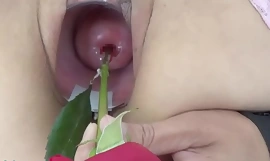 Extreme female inserting nettles into cervix and rod flowers