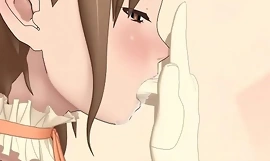 Manga teen girl with pony tails masturbating beside squirting orgasm