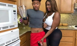 Fat ebony exercises with her stepson and gets fucked