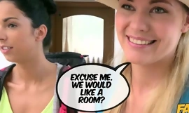 Three sultry chicks organized lesbian triplet in the hostel room