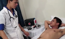 Assfingered Asian twink barebacked by doctor