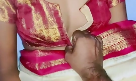 Cream color sary in Indian sexy wife