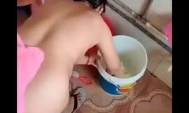 Indian mom bathing