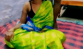 Lovemaking less Indian harmonize together in green sari