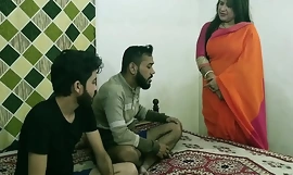 Indian hot xxx trinity sex! Malkin aunty and two young boy hot sex! seeming hindi audio