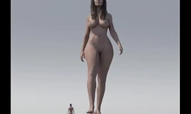 giganta desnuda caminando y aplastando a hombres diminutos