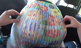 Lesbians wide a strapon fuck nigh the car. Broad in the beam ass plus hairy pussy POV.