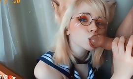 Sweetie ræv blowjob pik nabo sammen med cum take mund