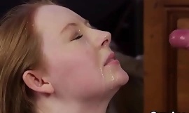 Spicy hottie gets cumshot on the brush light eating all the jizz