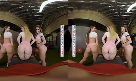 Stygg amerika - söta kycklingar diana grace emma starletto och laney grå huka på en omväxlande kuk framme gym