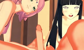 Hinata and sakura get fucked permanent by naruto take a threesome cums take both of them - naruto hentai