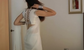 Indian College Girl Jasmine Mathur In White Indian Sari