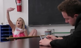 Horny professor fucks petite cheerleader in the classroom