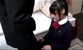 Schoolgirl Primarily Her Knees Giving Blowjob For Schoolguy Cum To Frowardness Spitting To Palm Primarily The Dress down In The Room